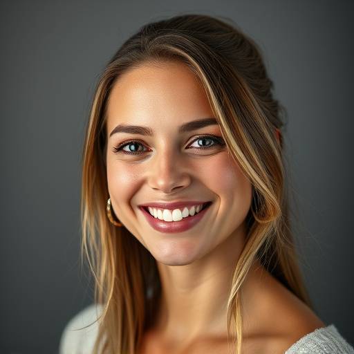 A beautifully lit portrait of a woman smiling in a studio.