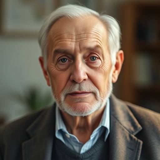 A senior portrait of an elderly man with a distinguished look, posed against a blurred background, emphasizing his wisdom and experience.