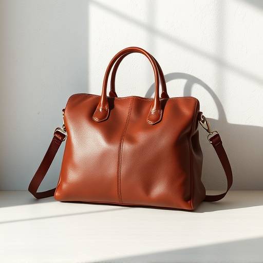 A stylish product shot of a handcrafted leather handbag, highlighting its texture and design against a minimalist background.