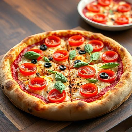 An appealing shot of a gourmet pizza with various toppings, showcasing its freshness and deliciousness for a restaurant's menu.